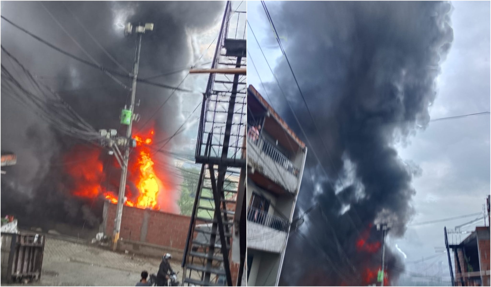 Autoridades atienden incendio en Bello que afectó bodegas y una vivienda