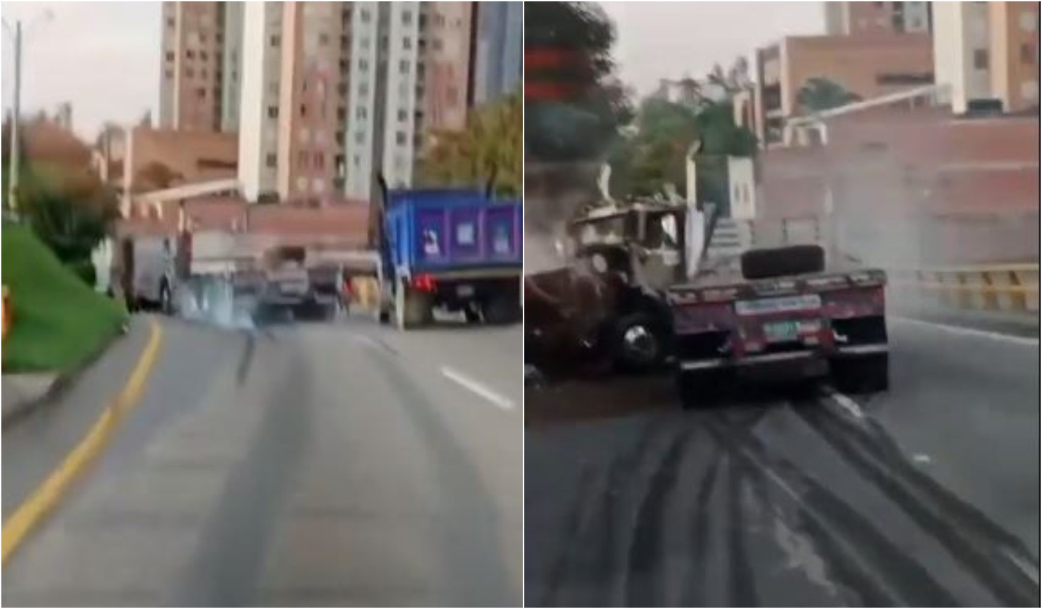 Pelea en carretera entre conductores de tractomulas termina en fuerte choque