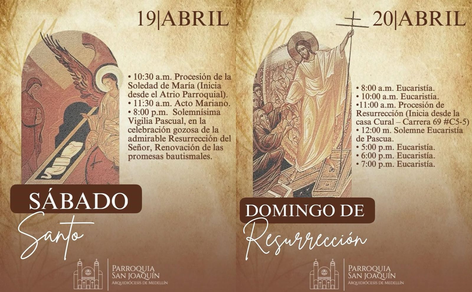 Programación de Semana Santa en Parroquia San Joaquín, comuna 11