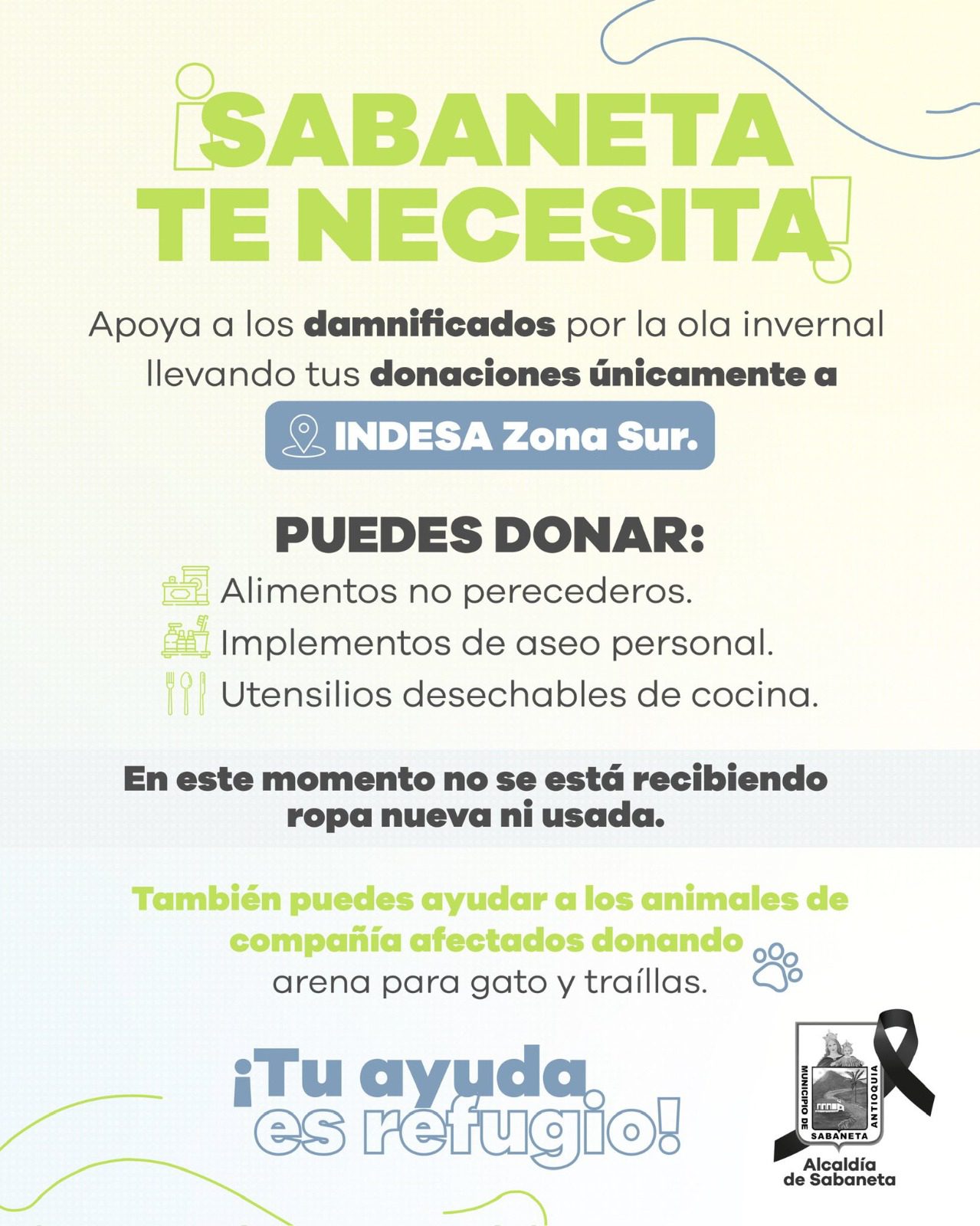 Alcaldía de Sabaneta habilitó albergue para afectados por emergencia: así puede donar