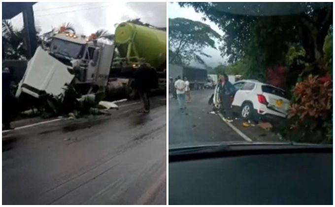 Aparatoso accidente en la autopista Medellín – Bogotá deja dos personas heridas
