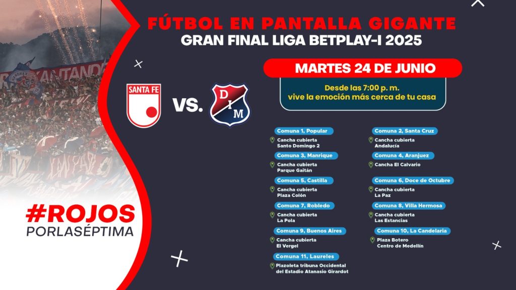 Esta es la ubicación de las 21 pantallas gigantes para ver la final del Dim ante Santa Fe