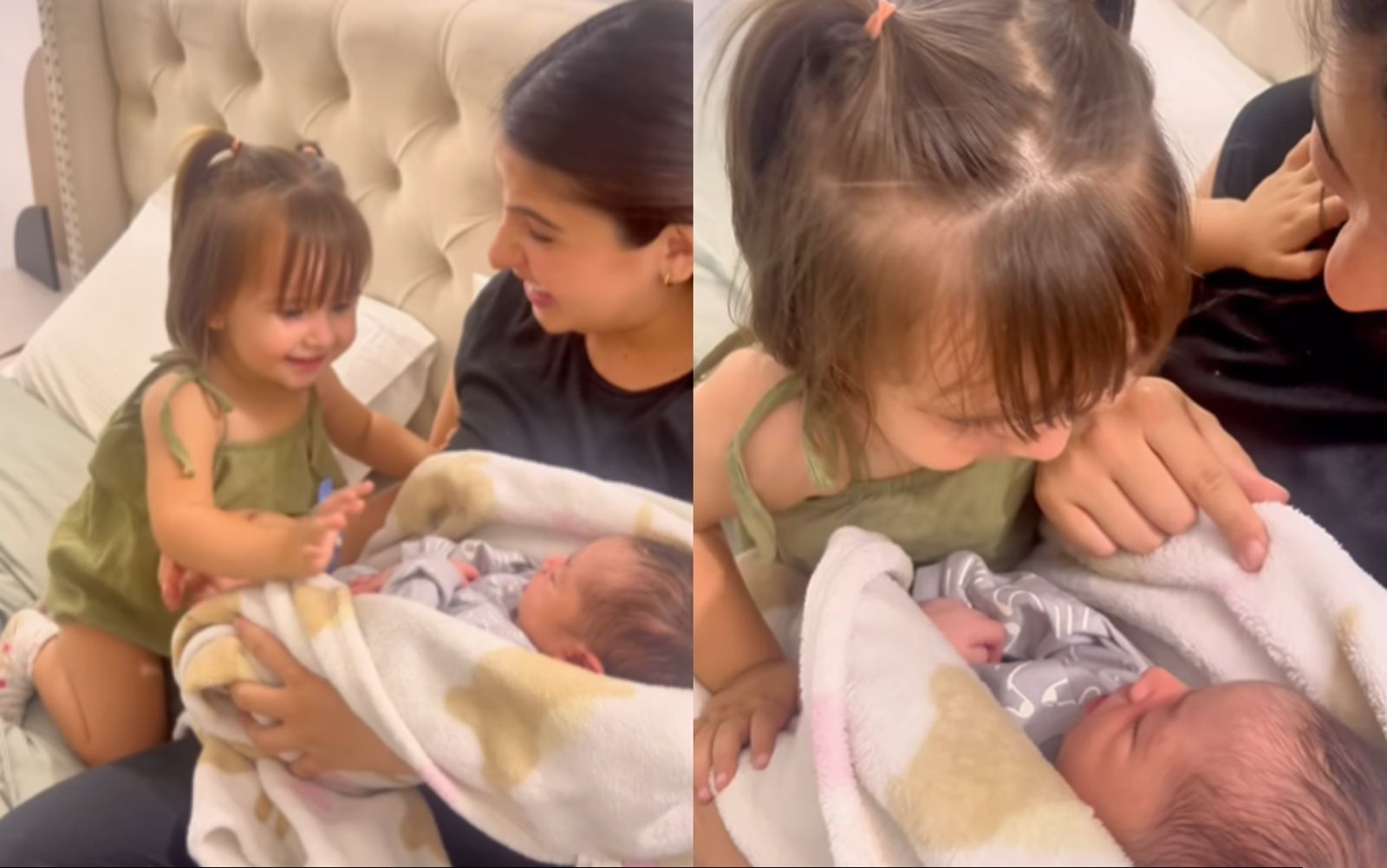Amor puro: niña conoce a su hermanito bebé y su tierna reacción es viral en redes