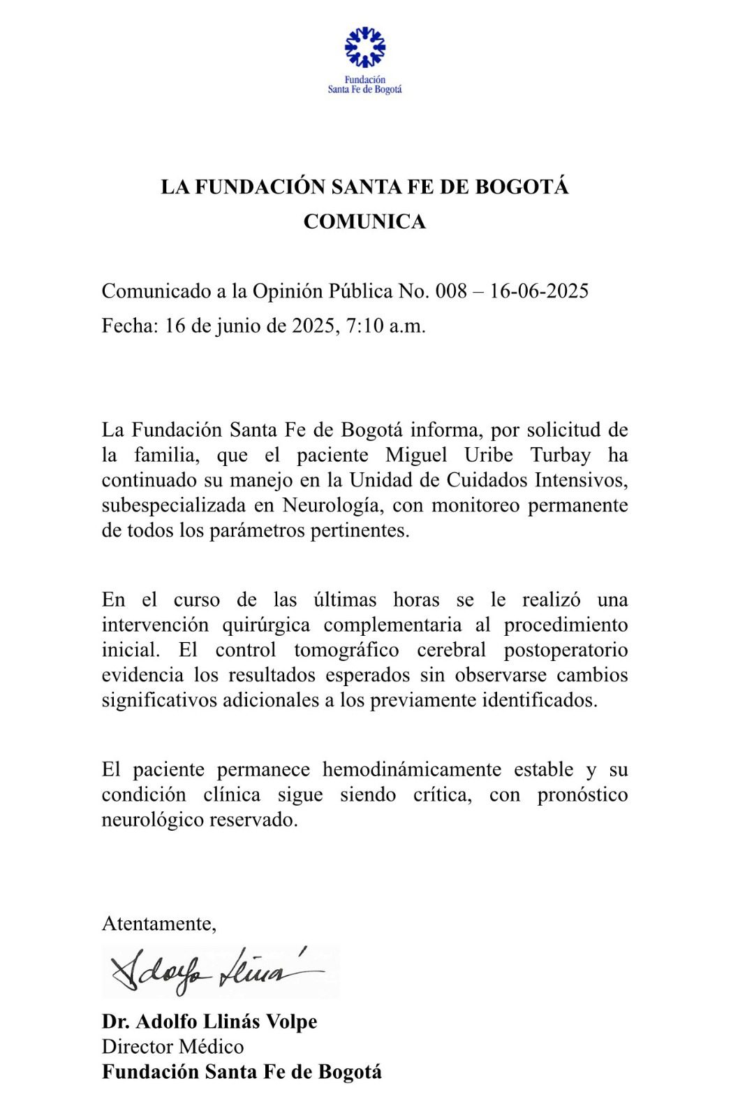 Miguel Uribe fue sometido a nueva intervención quirúrgica: así está su salud