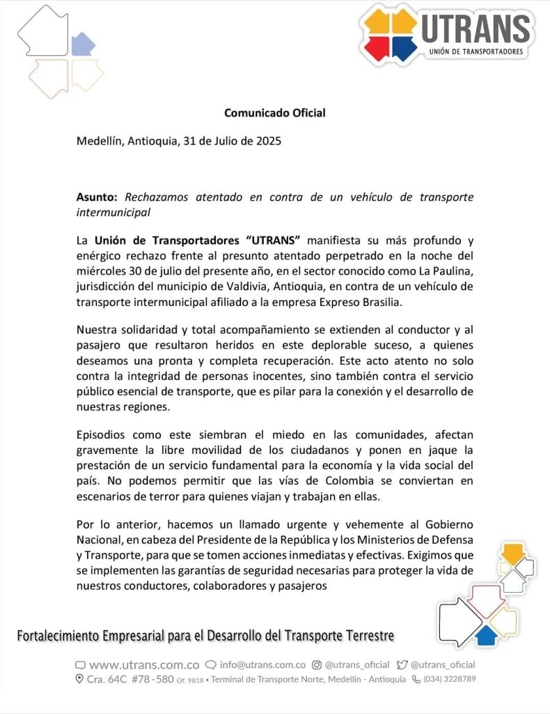 Gremio de transportadores rechazaron ataques con impactos de bala en la Troncal a la Costa