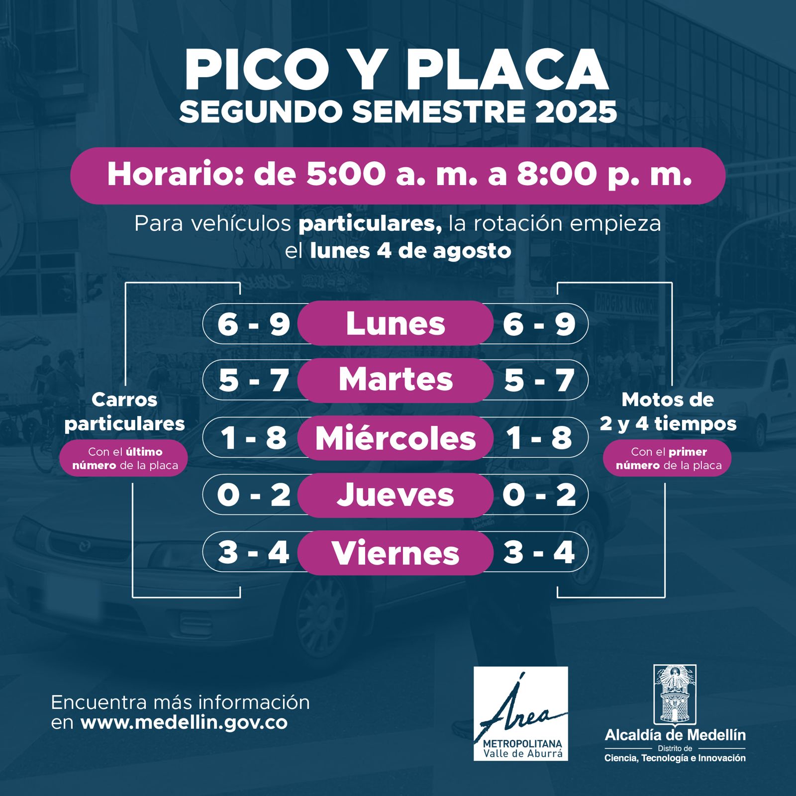 Así quedó la rotación del pico y placa en Medellín para el segundo semestre de 2025