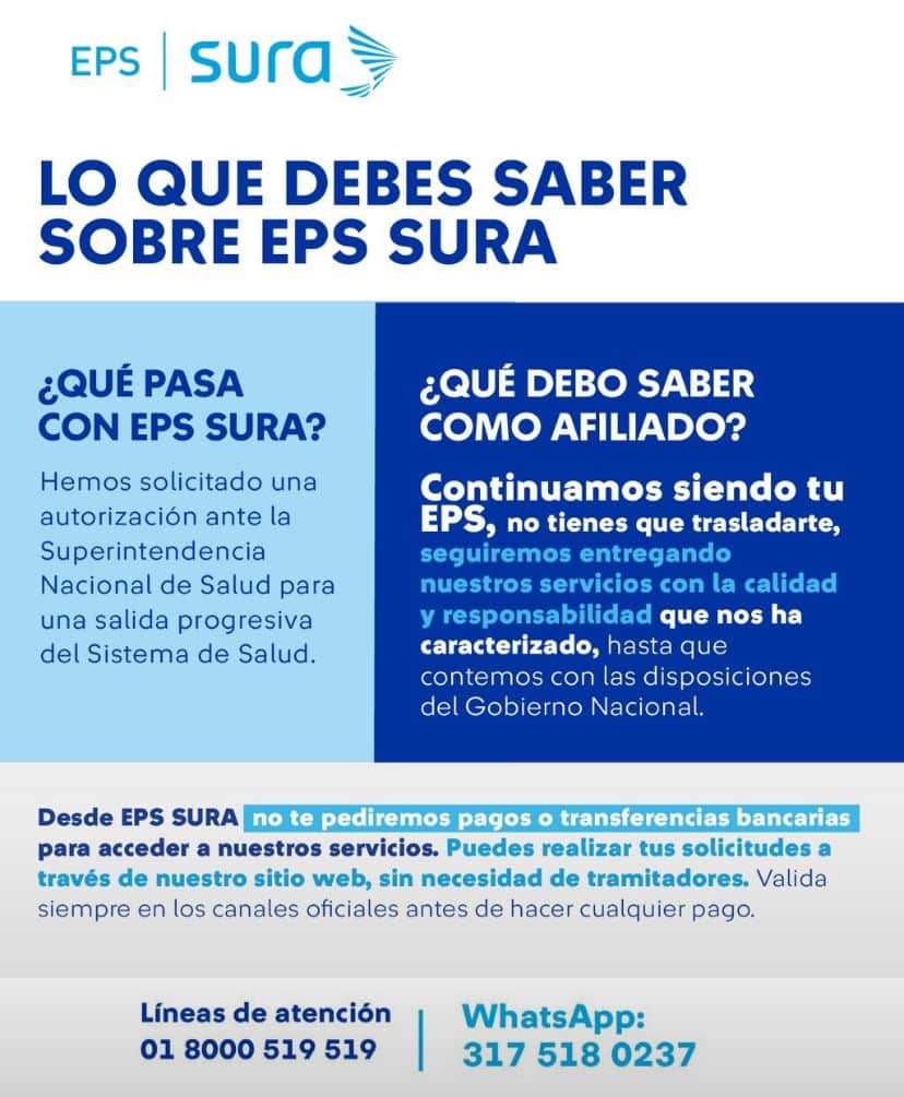 Así será la atención de la EPS Sura durante los próximos 2 meses