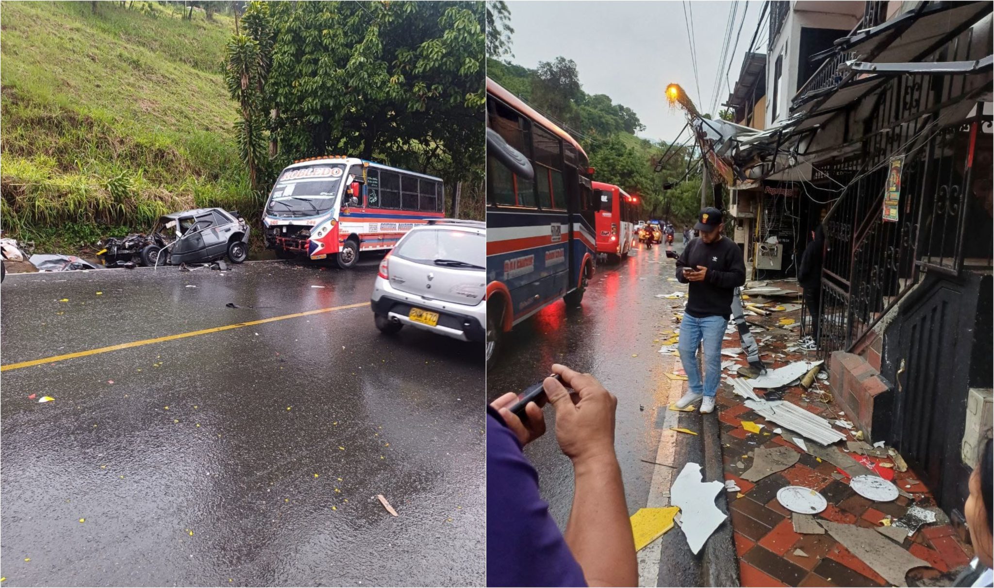 Bus choca contra 5 vehículos y 2 locales comerciales en Robledo