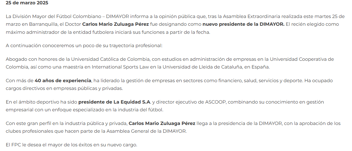 Comunicado Dimayor