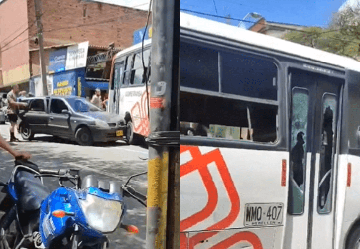 intolerancia Conductores se enfrascaron en pelea destrozando un bus y un carro particular
