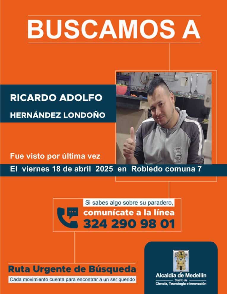 Familiares y amigos buscan a Ricardo Adolfo Hernández Londoño