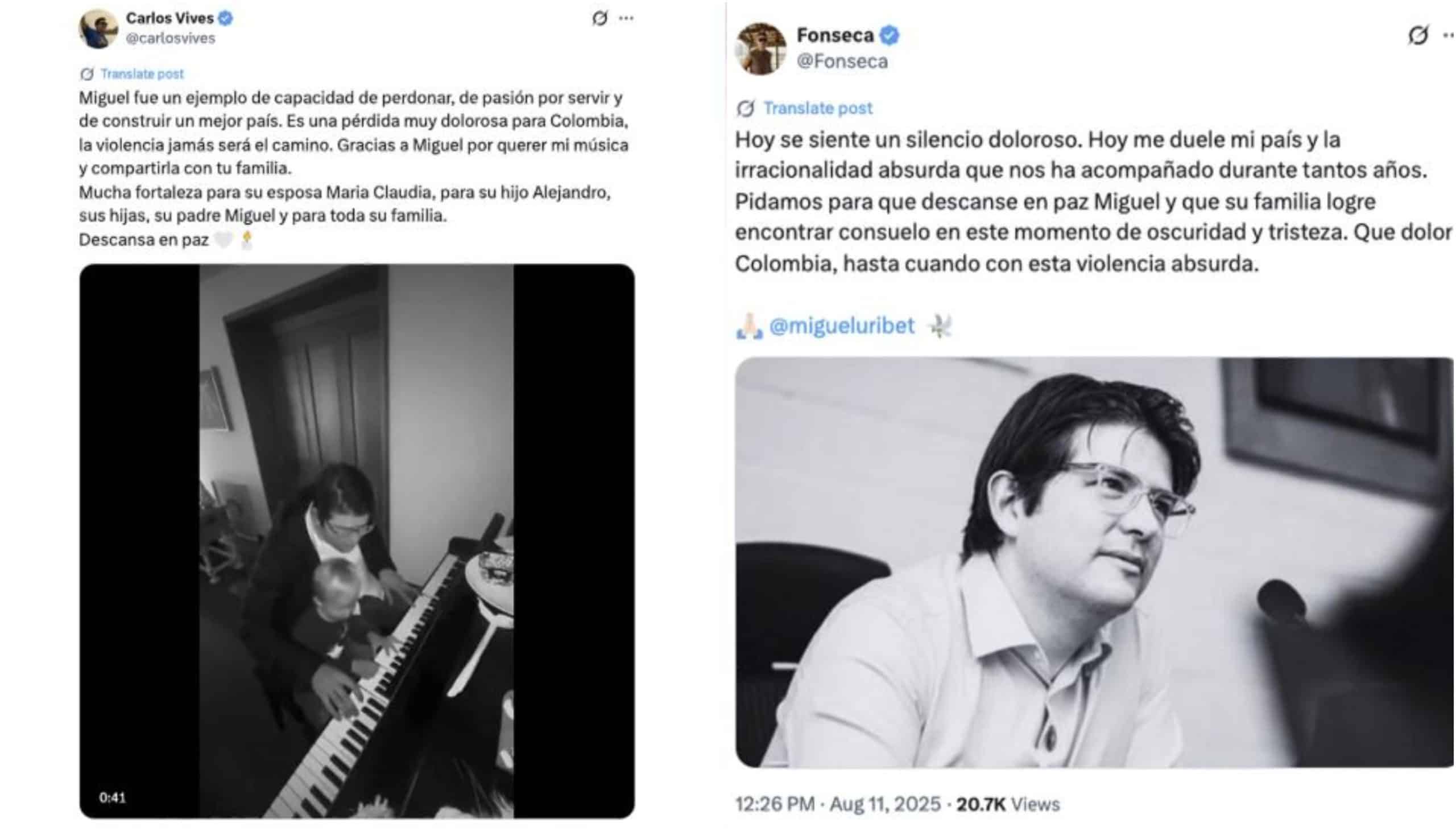 Famosos también enviaron mensajes de aliento y condolencias por muerte de Miguel Uribe