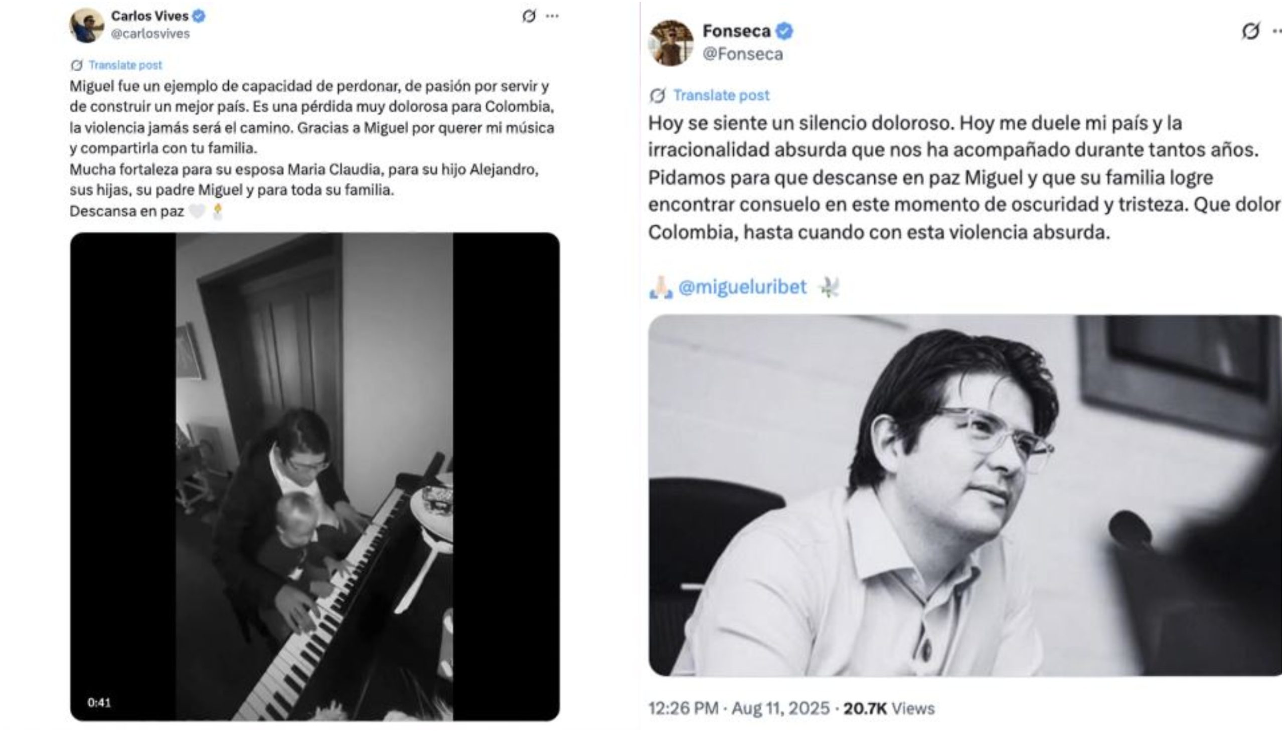 Famosos también enviaron mensajes de aliento y condolencias por muerte de Miguel Uribe