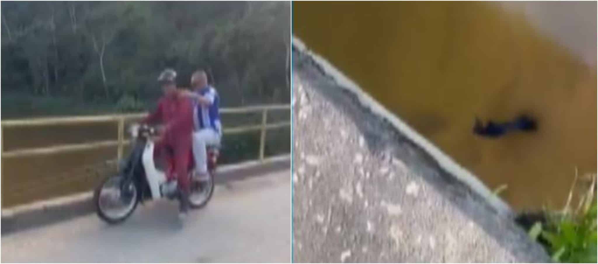 ¡Indignación! Hombres en moto tiraron a un perrito desde un puente a un río