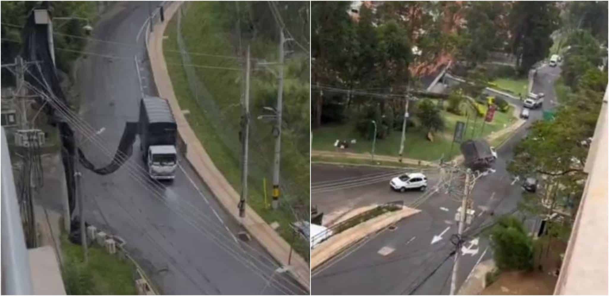 Momento exacto del camión que se volcó por la loma del 'sube o no sube'