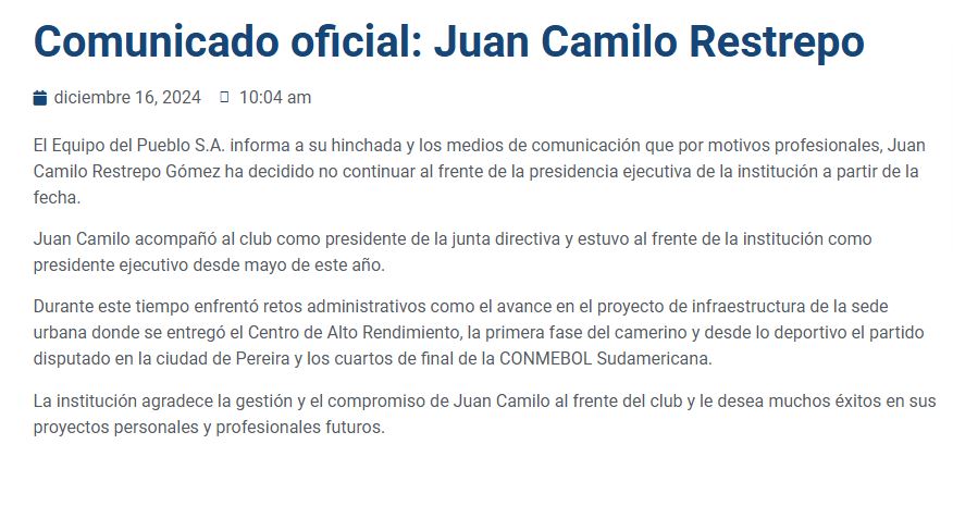 Renunció Juan Camilo Restrepo a la presidencia del DIM