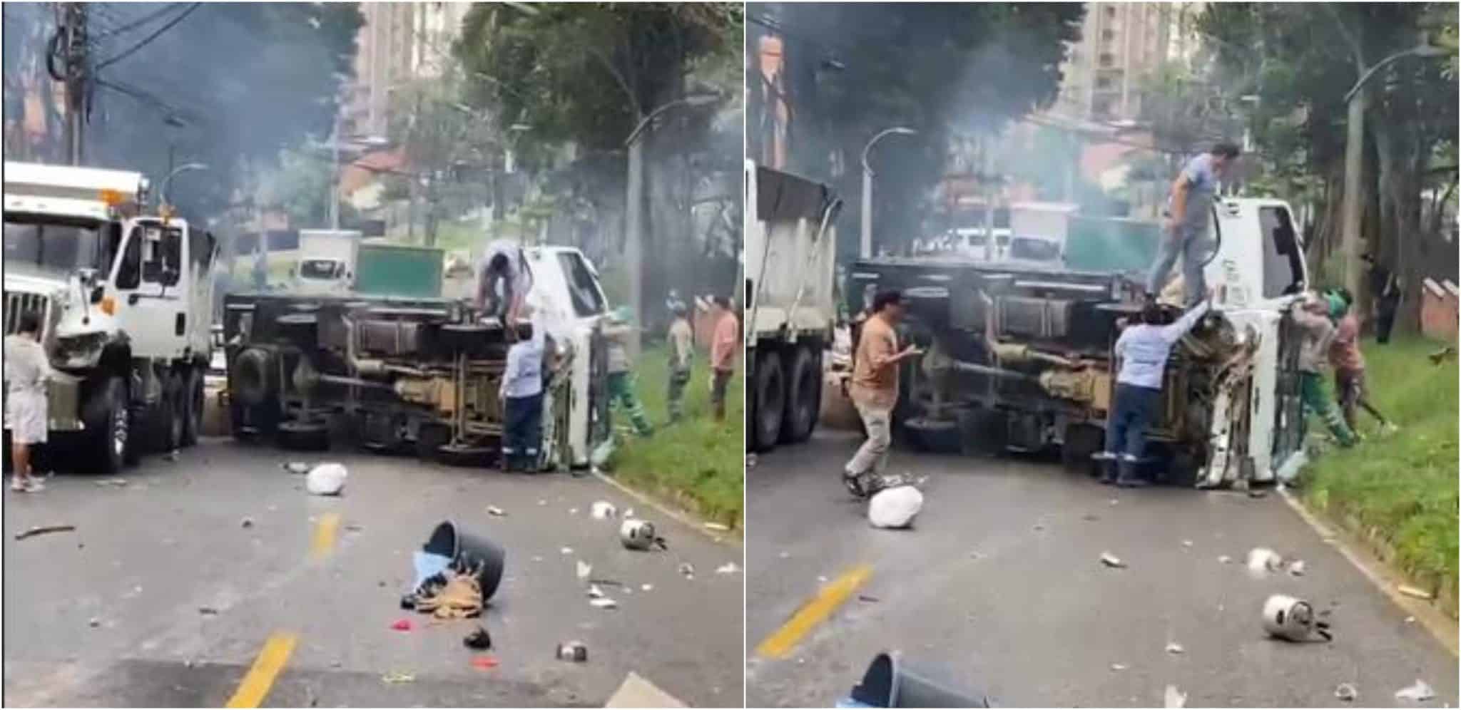 Se volcó un camión en una loma de Sabaneta y dejó varios lesionados