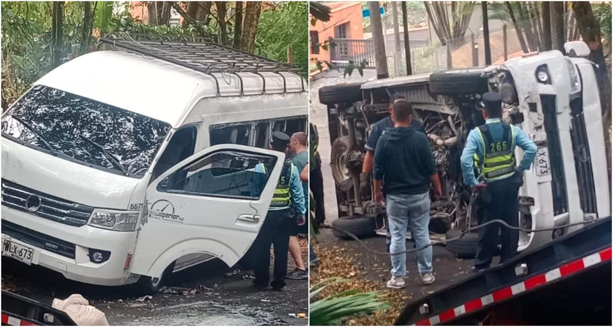 Un bus escolar se volcó con cuatro menores en El Poblado