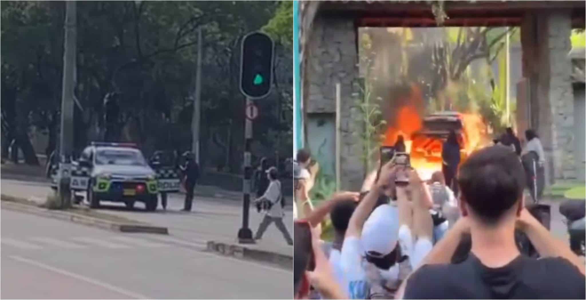 [Video] Encapuchados robaron y quemaron una patrulla de la Policía
