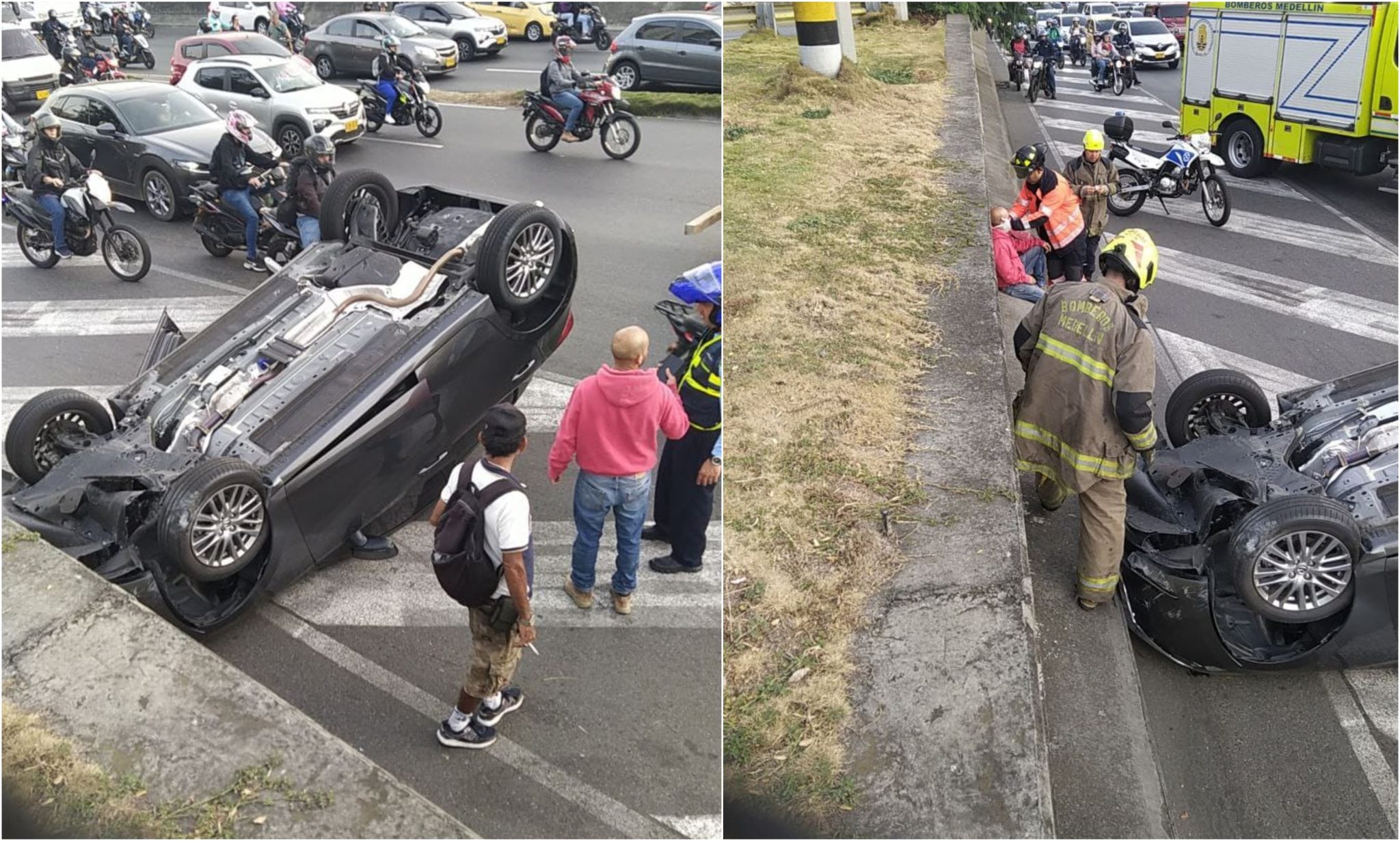[Video] Un carro se volcó a la altura del deprimido de Parques del Río