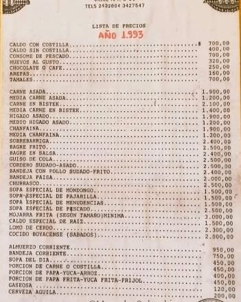 ¿Le tocó? Esto costaba un plato en un restaurante colombiano de los 90