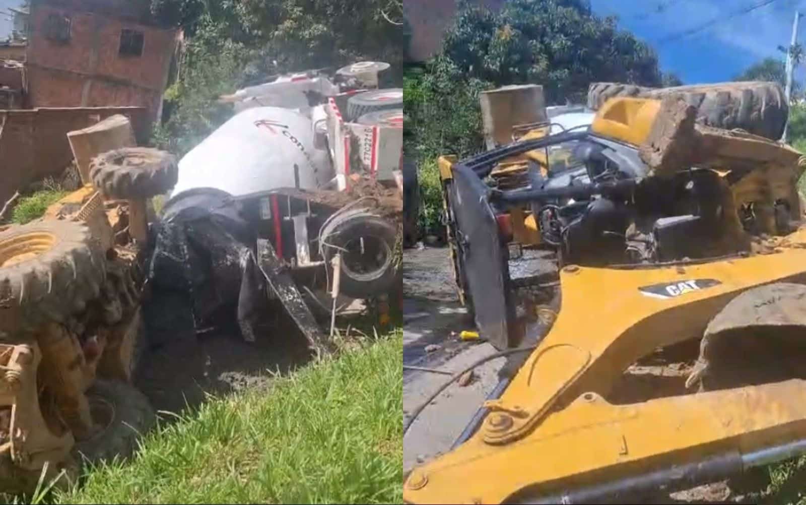 Aparatoso accidente en San Javier: retroexcavadora chocó contra camión de cemento