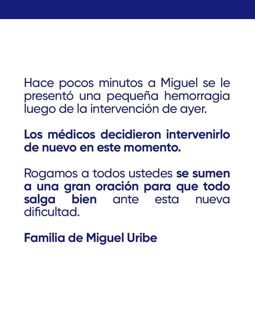Familia de Miguel Uribe pide “gran oración” por su estado de salud actual