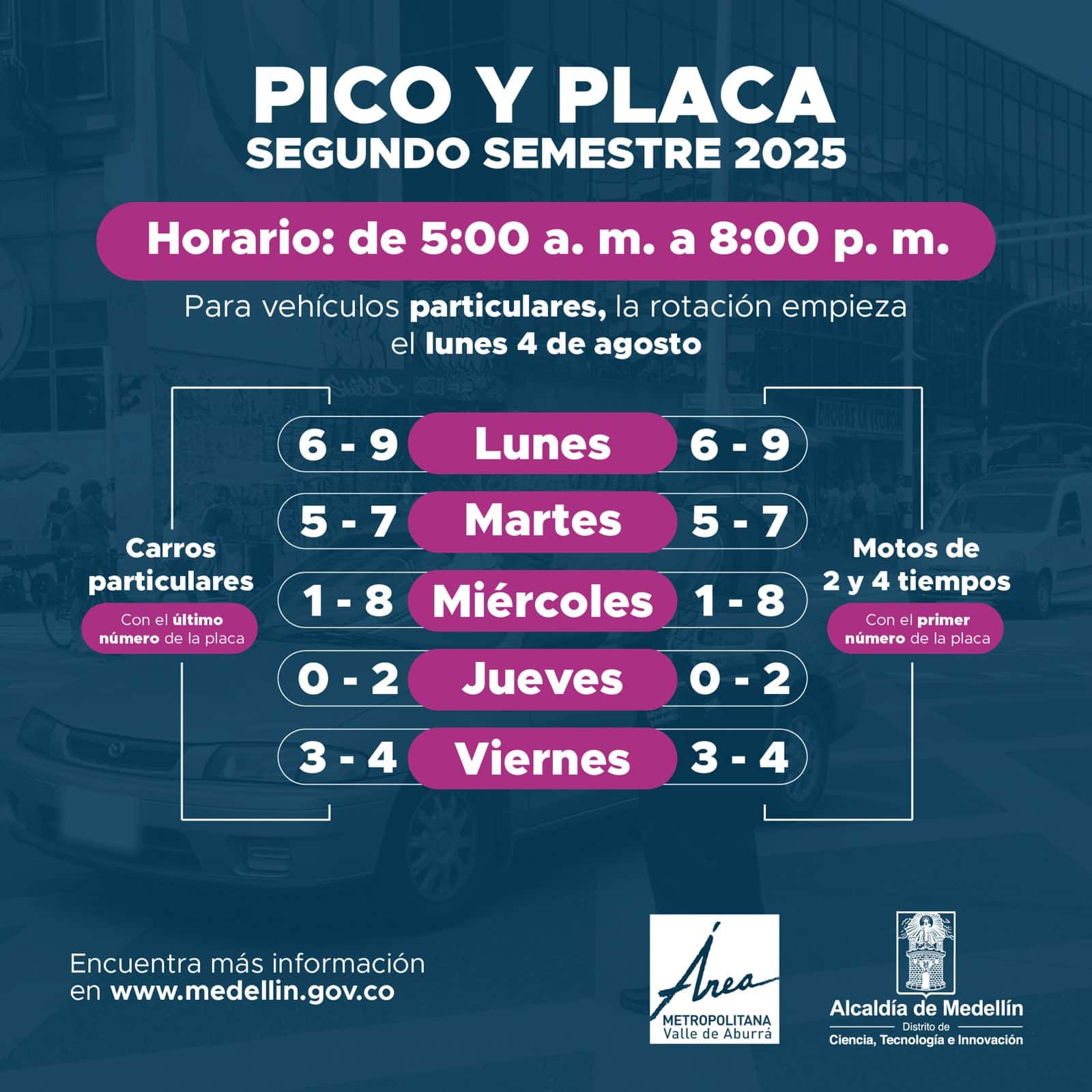 Así quedó la rotación del pico y placa en Medellín para el segundo semestre de 2025