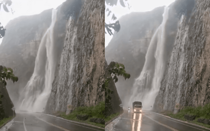 Por fuertes lluvias, se formó una cascada en la vía Panamericana