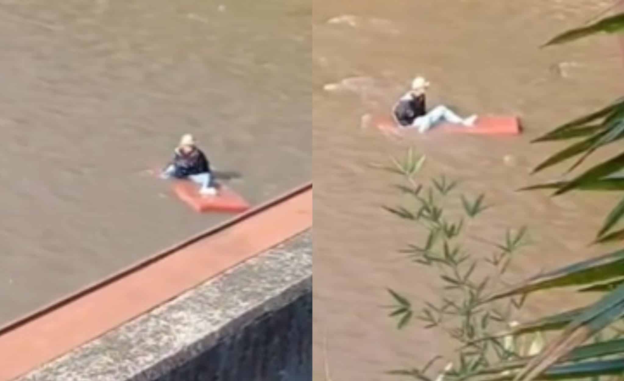 hombre en el río Medellín