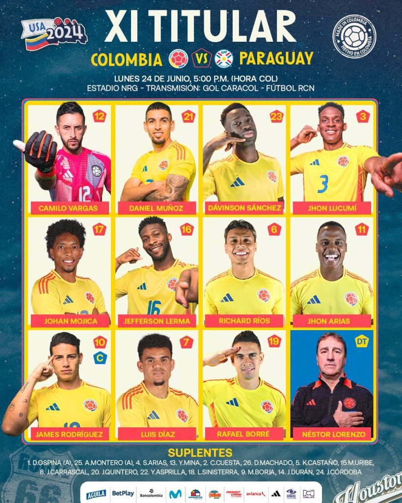 ¡Confirmado! Estos son los 11 titulares de Colombia para enfrentar a Paraguay