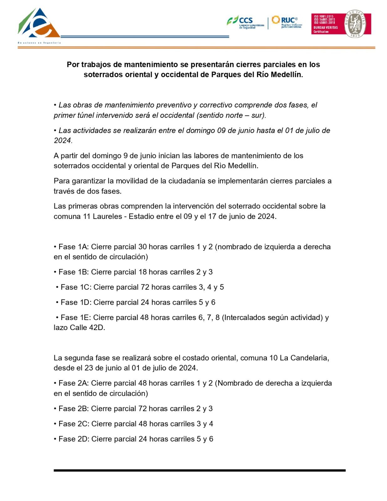 ¡Pilas! Soterrados de Parques del Río tendrán cierres por mantenimiento
