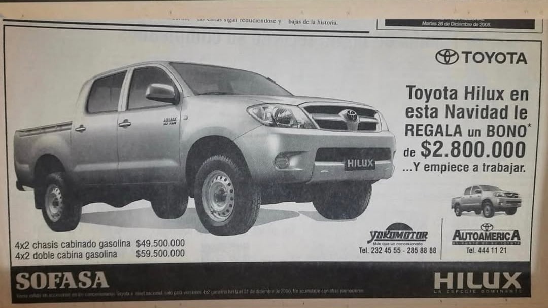 Esto valía una Toyota en 2006 y así eran sus anuncios comerciales en el periódico