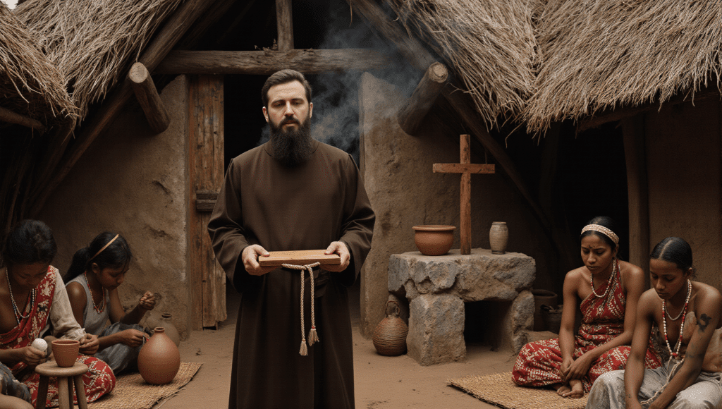 Imagen de un sacerdote en la antigua iglesia del Parque del Poblado en 1616