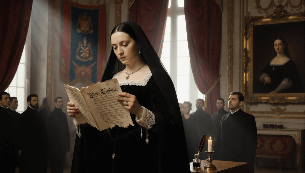 Foto de Mariana de Austria hecha con IA leyendo un documento