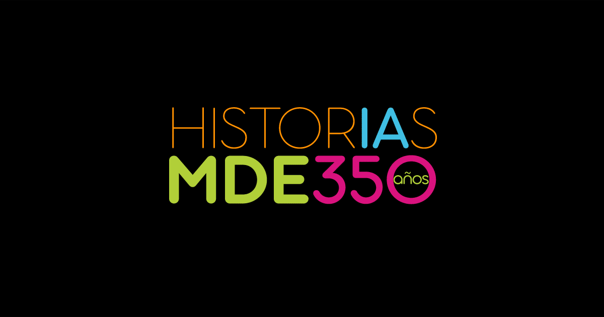 Banner con fondo negro y el logo de HistorIAS MDE 350 en el centro