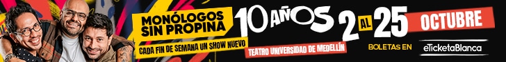 Banner con la imagen de los comediantes de Monólogos sin Propina promocionando una función por su décimo aniversario