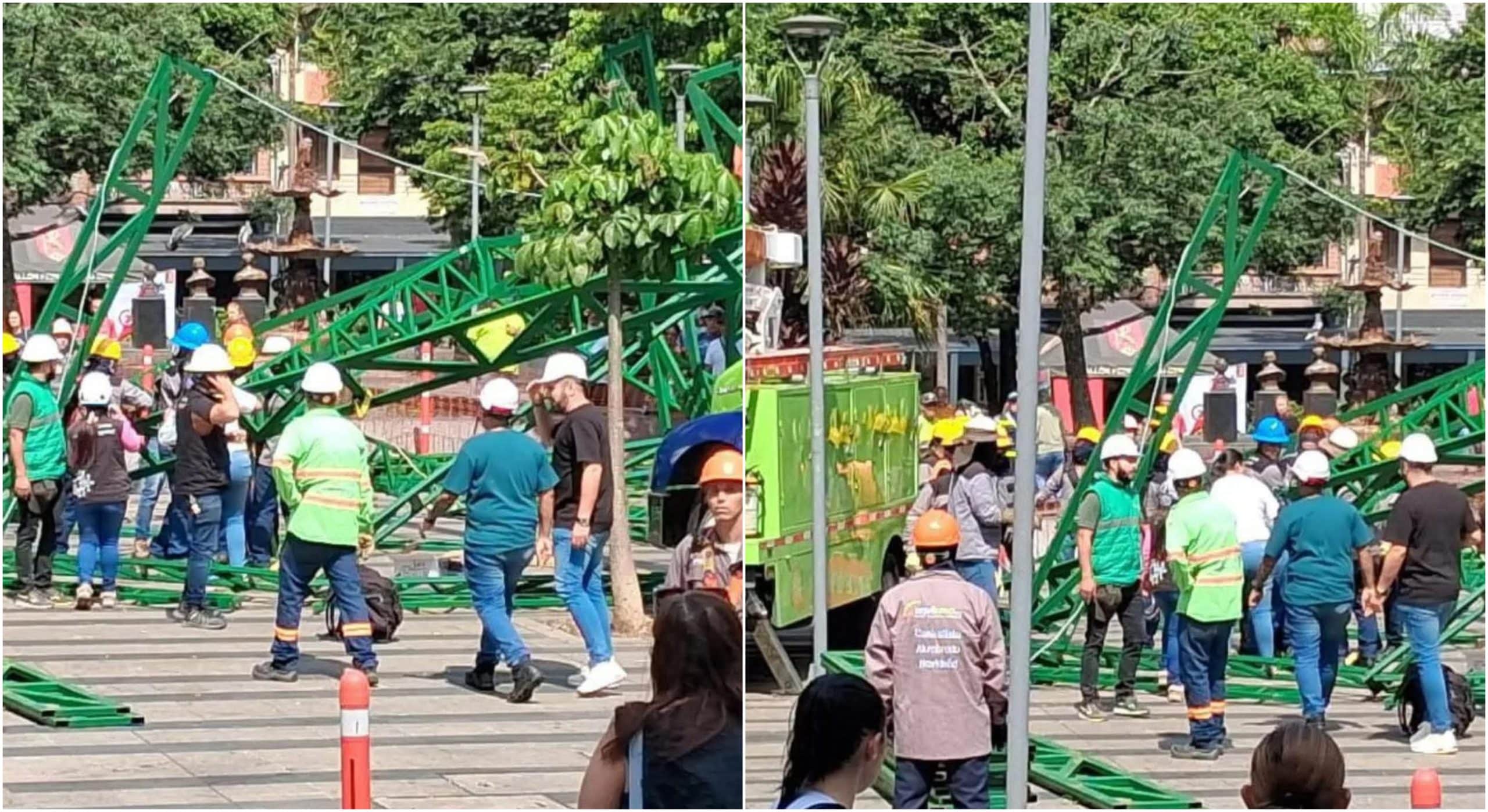 Mientras instalaban el árbol navideño en parque de Envigado se desplomó una estructura