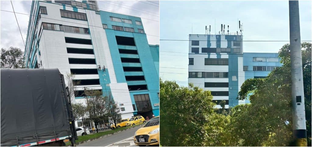 Cambio de color en la fachada del Centro Comercial Monterrey de Medellín
