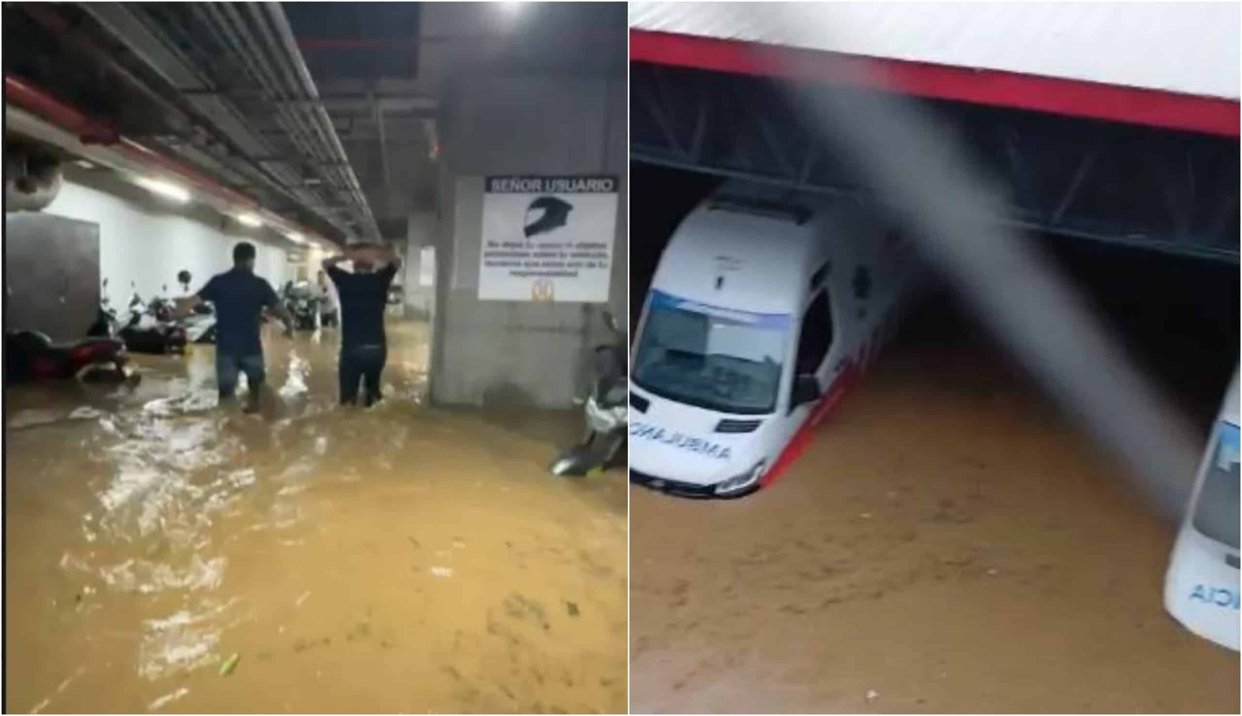 Así fue la inundación en parqueaderos y otras zonas de empresas en la av. Las Vegas