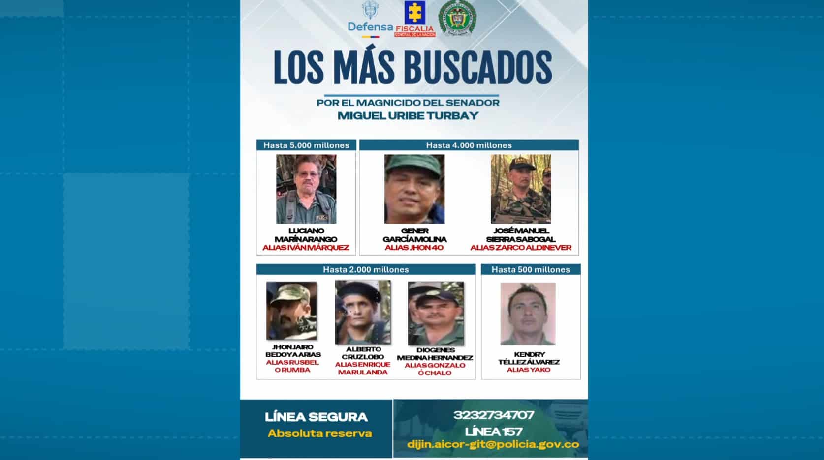 Ofrecen hasta $5 mil millones por jefes de la Segunda Marquetalia señalados por magnicidio de Uribe Turbay