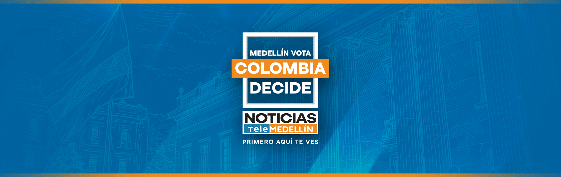 Banner con el logo de Noticias Telemedellin y un texto que hace referencia a la jornada electoral del próximo domingo 8 de marzo de 2026