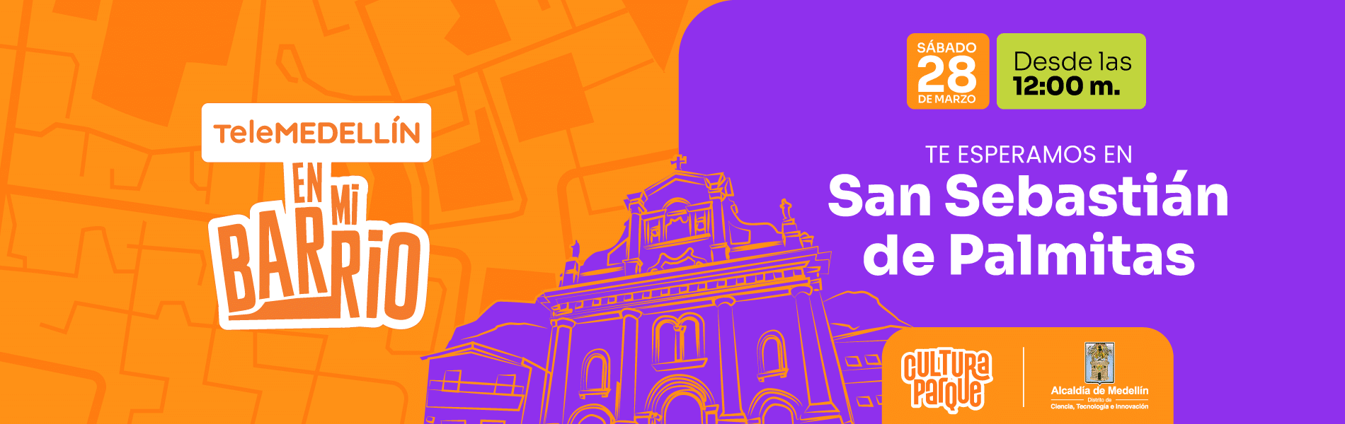Banner Telemedellín en mi barrio en San Sebastián de Palmitas el 28 de marzo de 2026