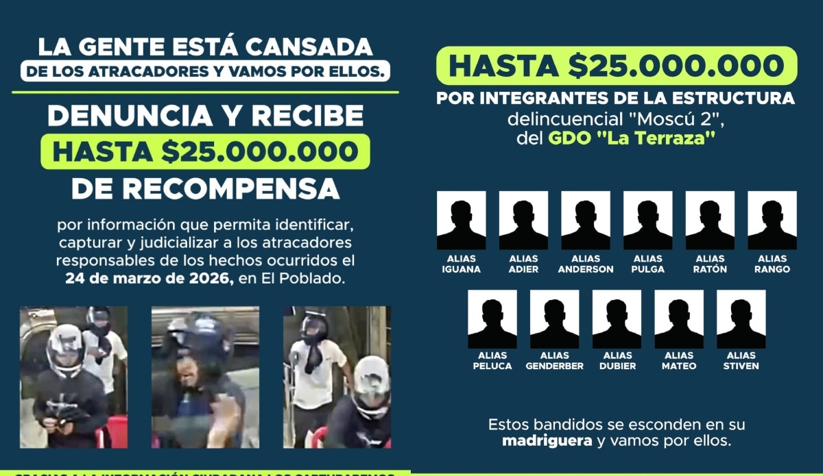 Recompensa de 25 millones por atracadores de Moscú 2 en Medellín