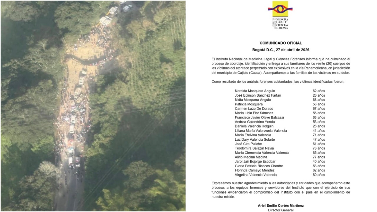 Medicina Legal confirma las identidades de las 20 víctimas del atentado en la vía Panamericana