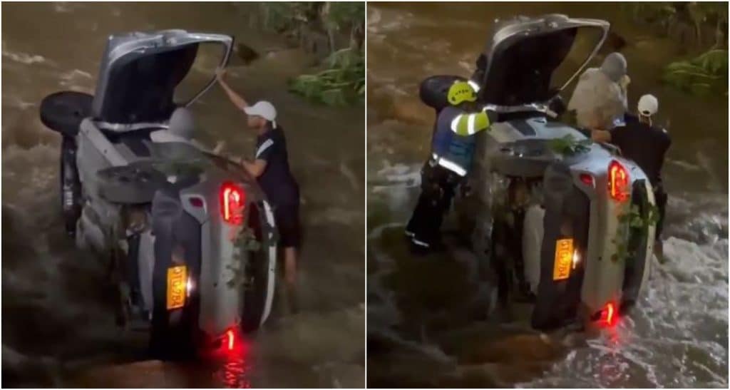Vehículo volcado en la quebrada Doña María en Itagüí