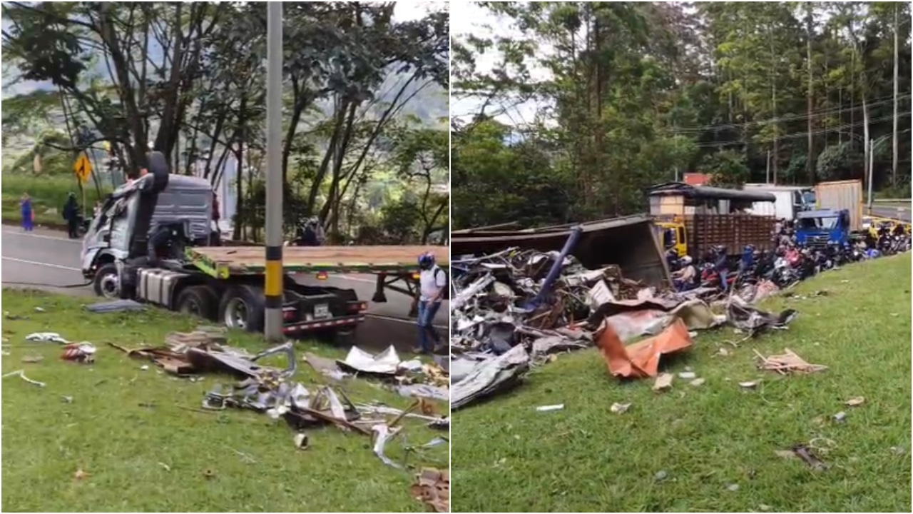 Cierre total de la Variante a Caldas por volcamiento de tractomula
