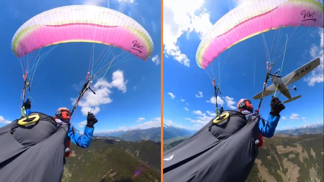 Impactante choque en el aire: avioneta impactó contra una parapentista en pleno vuelo sobre una zona montañosa