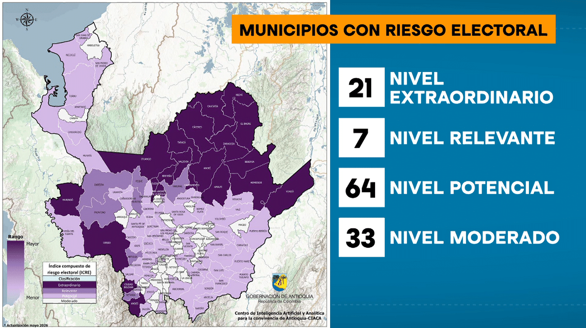 En Antioquia se han identificado 21 municipios con riesgo extraordinario para elecciones presidenciales