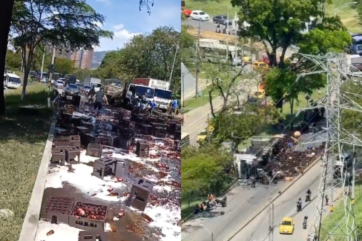 Accidente de camión con cerveza provoca caos en la Autopista Norte de Bello